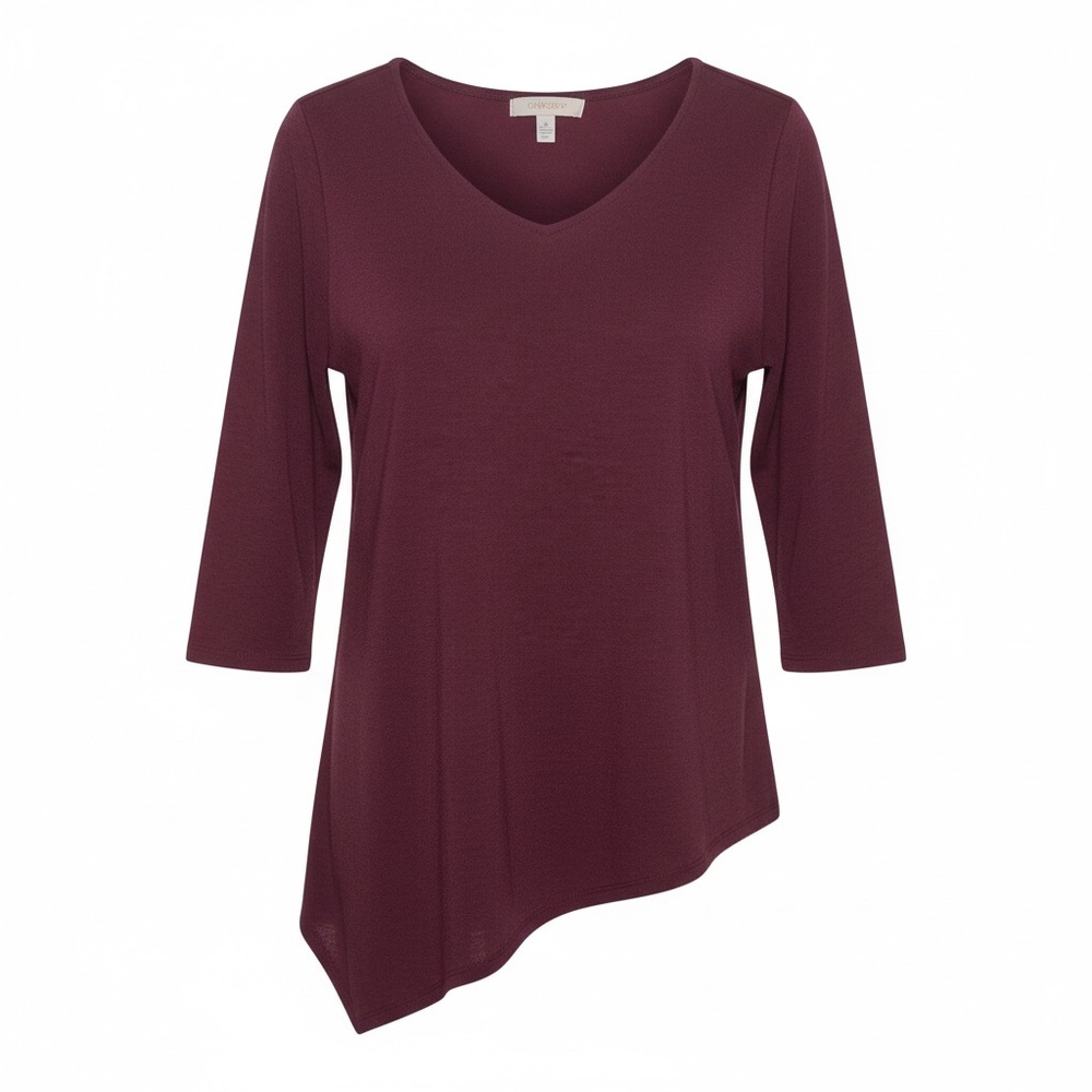Chico's EASYWEAR Asymmetrical Diagonal Hem Tunic Top Purple V-Neck Sz 0 Small